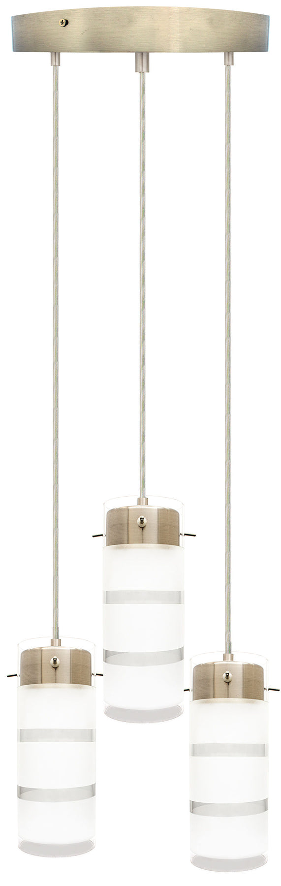 LED Cylinder Glass 3 Light Pendant, Round Canopy, 36W, 2430LM, 120V, CCT Selectable 2700K/3000K/35000K/4000K/5000K, Brushed Nickel Finish