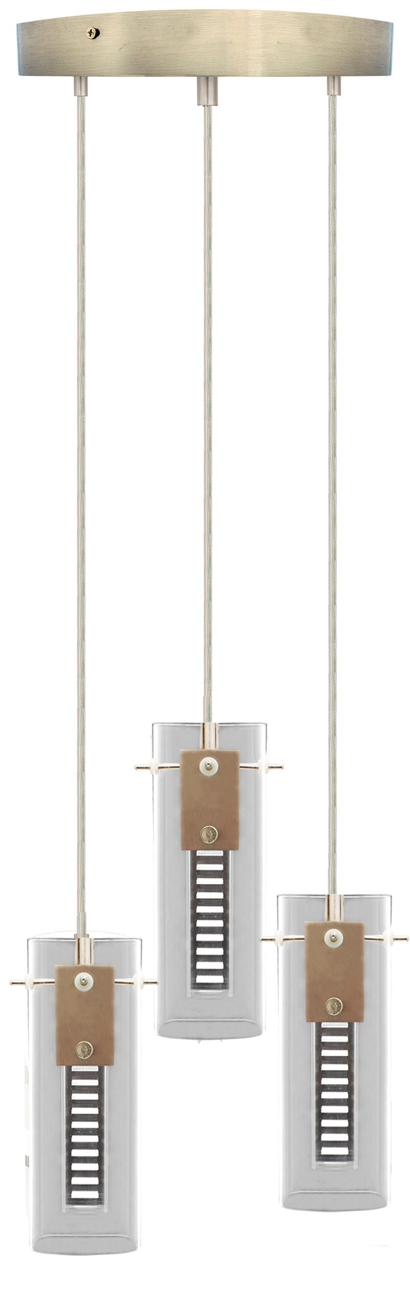 LED Cylinder Glass 3 Light Hologram Pendant, Round Canopy, 36W, 2430LM, 120V, CCT Selectable 2700K/3000K/35000K/4000K/5000K, Brushed Nickel Finish