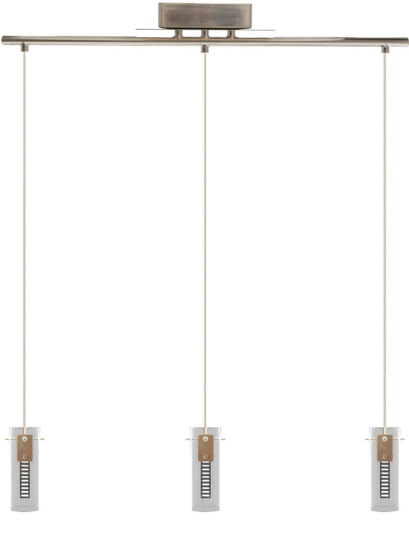 LED Cylinder Glass 3 Light Hologram Pendant, Straight Bar, 36W, 2430LM, 120V, CCT Selectable 2700K/3000K/35000K/4000K/5000K, Brushed Nickel Finish