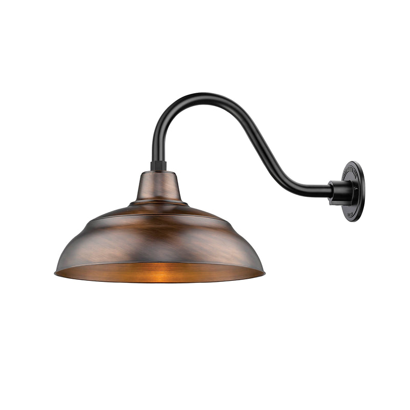 Millennium Lighting 17" Warehouse Shade Goose Neck Mount, Natural Copper Finish Shade, Satin Black Finish 14.5" Arm