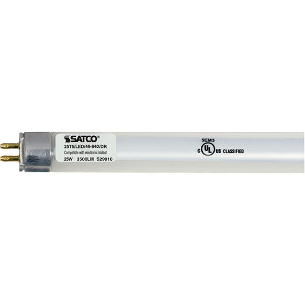 10 Pk SATCO 25W T5 LED; Miniature bi-pin base; 3500K, 4000K or 5000K; 50000 Average rated hours; 3500 Lumens