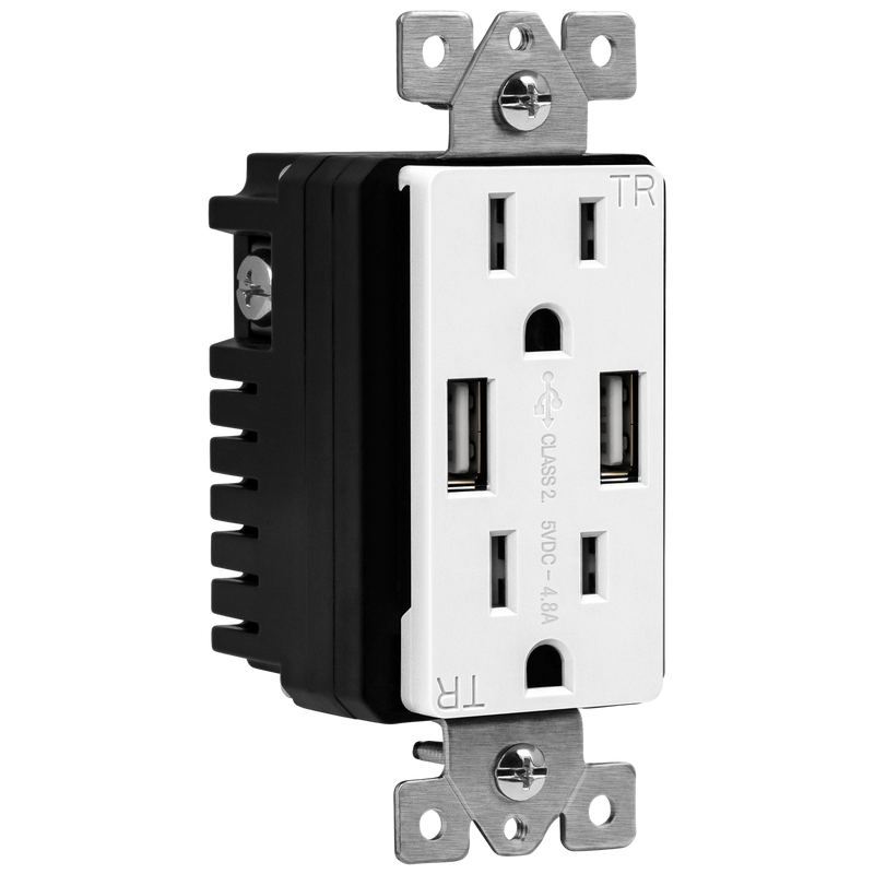 4.8A USB Dual Type A Wall Outlet Charger  with 15A Tamper-Resistant Receptacle